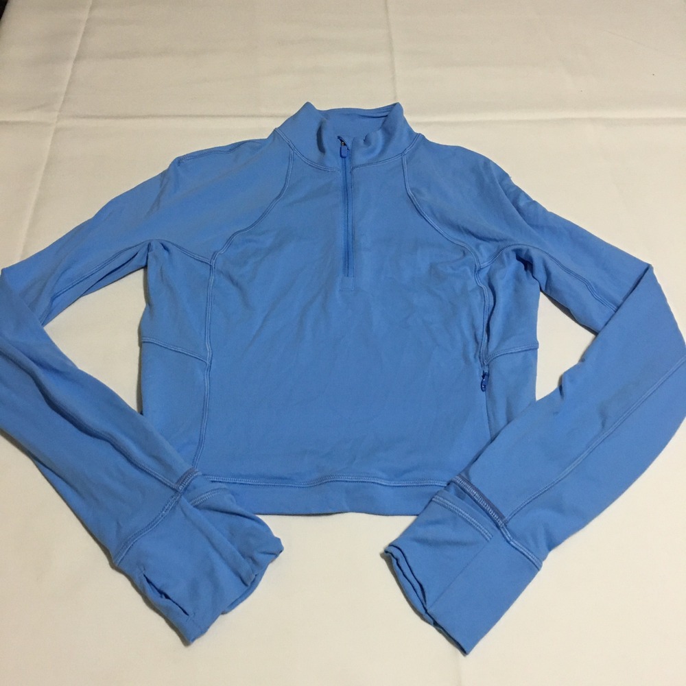 Lululemon Its Rulu Run Cropped Half Zip Pullover Womens Size 6 Blue Thumbholes